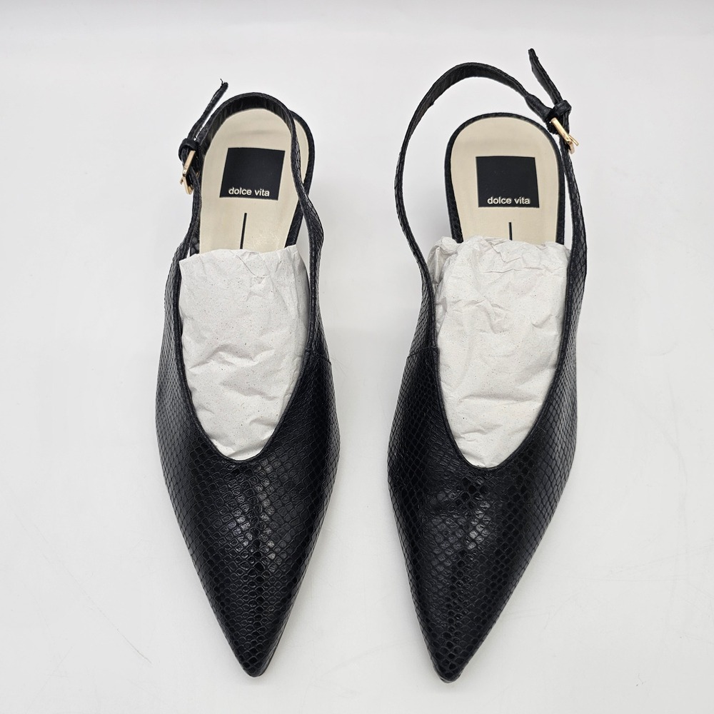 Dolce Vita Alenna Slingback Heels Womens 7.5 Black Embossed Leather Kitten Heel - Picture 2 of 12